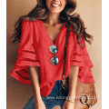 Women's V-Neck Mesh Panel Blouse